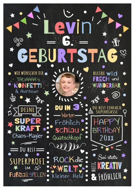 Meilensteintafel Chalkboard Geschenk 6. Geburtstag Personalisiert Geburtstagstafel Junge Mädchen Konfetti 1