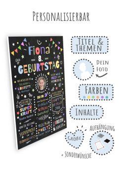 Meilensteintafel Chalkboard Geschenk 8. Geburtstag Personalisiert Geburtstagstafel Junge Mädchen Konfetti 008
