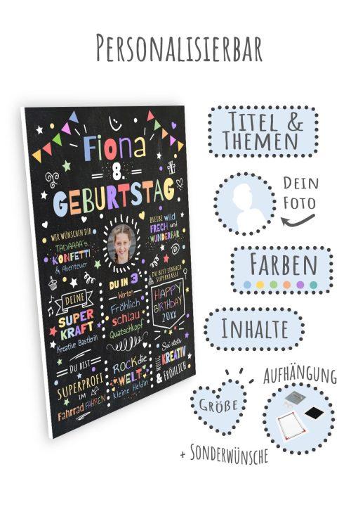 Meilensteintafel Chalkboard Geschenk 8. Geburtstag Personalisiert Geburtstagstafel Junge Mädchen Konfetti 008