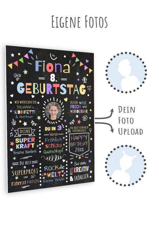 Meilensteintafel Chalkboard Geschenk 8. Geburtstag Personalisiert Geburtstagstafel Junge Mädchen Konfetti 010