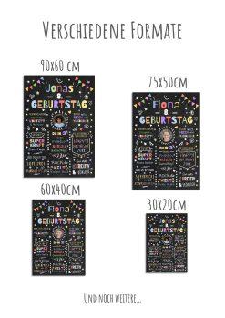 Meilensteintafel Chalkboard Geschenk 8. Geburtstag Personalisiert Geburtstagstafel Junge Mädchen Konfetti 011
