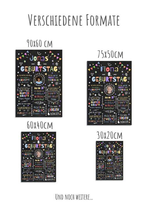 Meilensteintafel Chalkboard Geschenk 8. Geburtstag Personalisiert Geburtstagstafel Junge Mädchen Konfetti 011