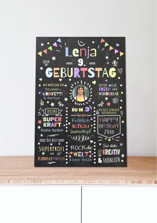 Meilensteintafel Chalkboard Geschenk 9. Geburtstag Personalisiert Geburtstagstafel Junge Mädchen Konfetti 005