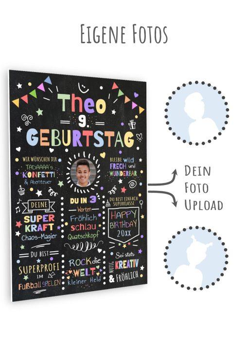 Meilensteintafel Chalkboard Geschenk 9. Geburtstag Personalisiert Geburtstagstafel Junge Mädchen Konfetti 010