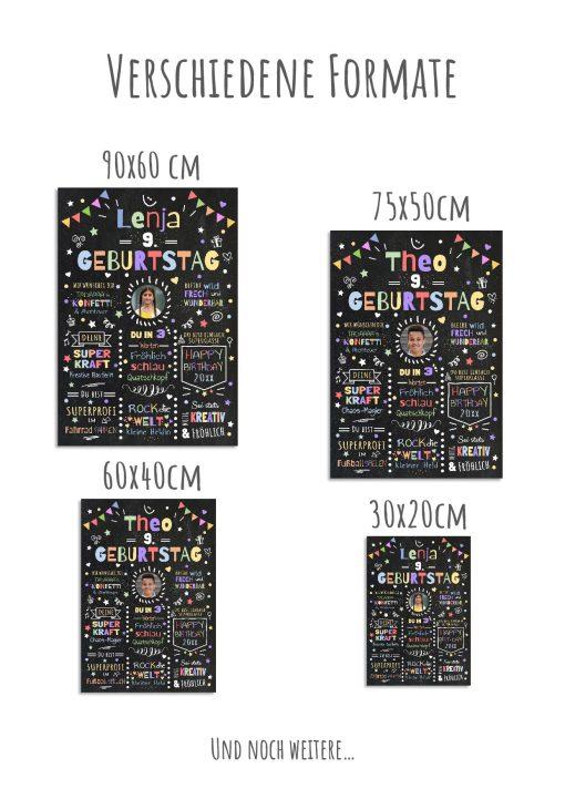 Meilensteintafel Chalkboard Geschenk 9. Geburtstag Personalisiert Geburtstagstafel Junge Mädchen Konfetti 011