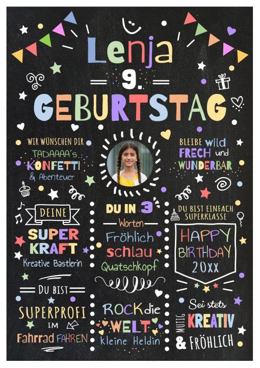 Meilensteintafel Chalkboard Geschenk 9. Geburtstag Personalisiert Geburtstagstafel Junge Mädchen Konfetti 1