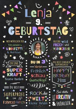 Meilensteintafel Chalkboard Geschenk 9. Geburtstag Personalisiert Geburtstagstafel Junge Mädchen Konfetti 2
