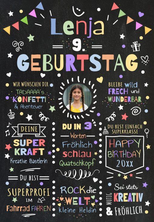 Meilensteintafel Chalkboard Geschenk 9. Geburtstag Personalisiert Geburtstagstafel Junge Mädchen Konfetti 2